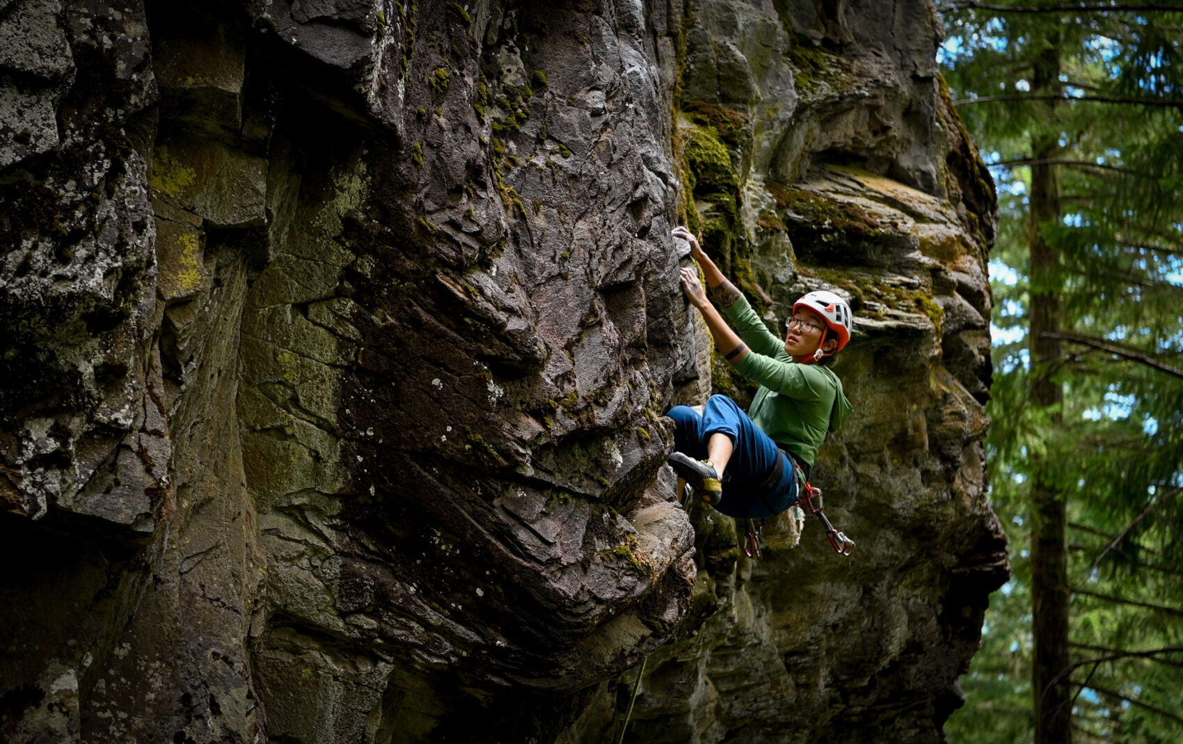 Woman rock climbing