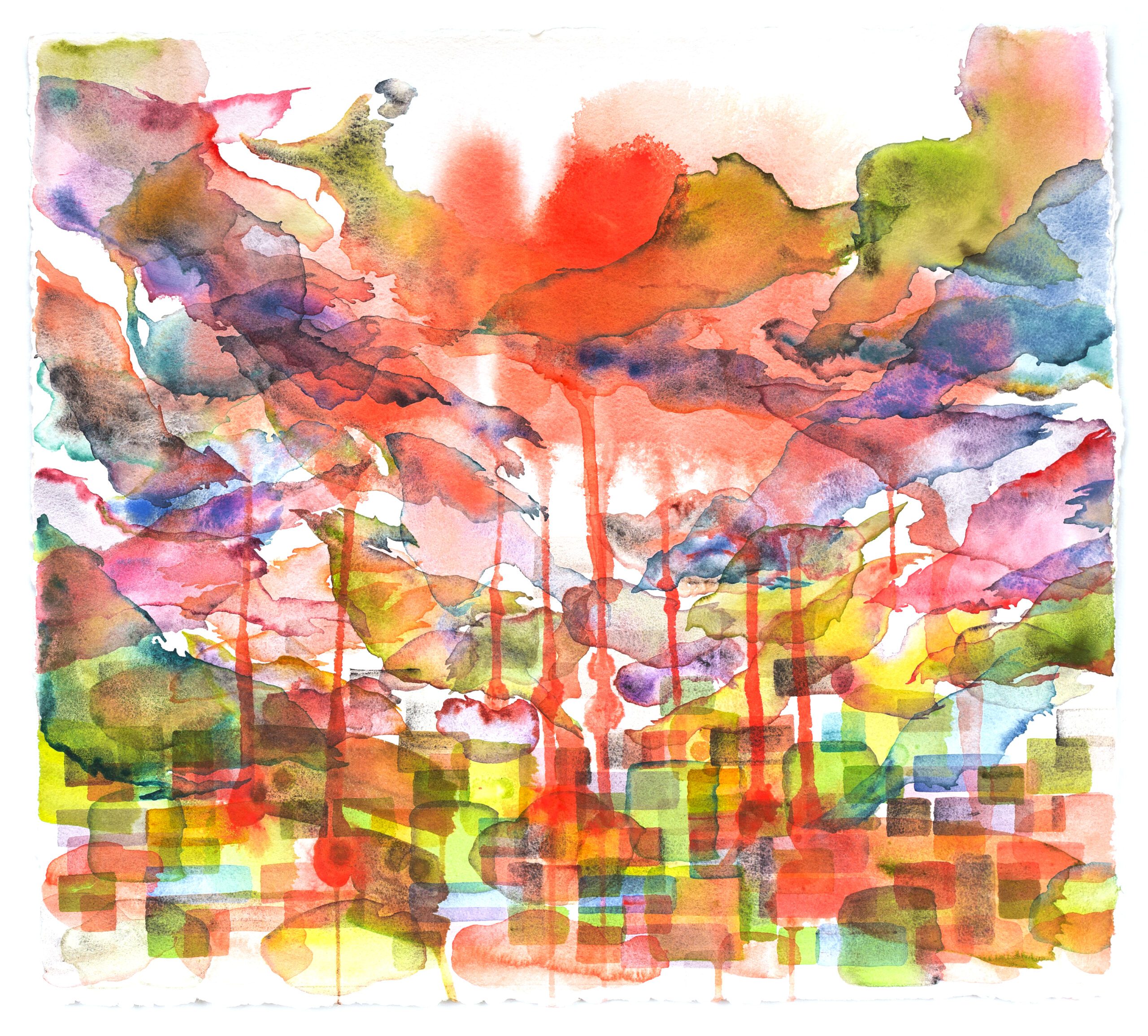 An intricate display of overlapping colors and shapes using pigments made from plants, bones, stones, rainwater, glacial melt, and other natural materials - by Daniela Naomi Molnar