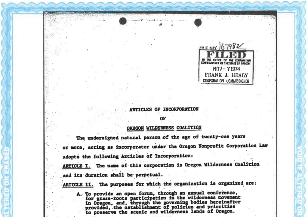 Oregon Wild Articles of Incorporation